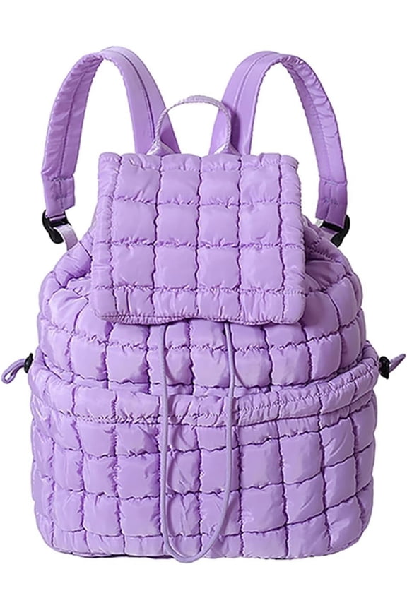 Women's Quilted Puffy Backpack Lightweight Soft Puffy Backpack Portable Everyday Drawstring Flap Daypack