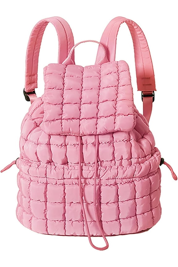 Women's Quilted Puffy Backpack Lightweight Soft Puffy Backpack Portable Everyday Drawstring Flap Daypack