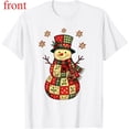 thumbnail image 1 of Women's "Quilted Snowman Christmas" Graphic Comfortable T Shirt Casual Cotton Short Sleeve Round Neck Top White S-5XL, 1 of 5