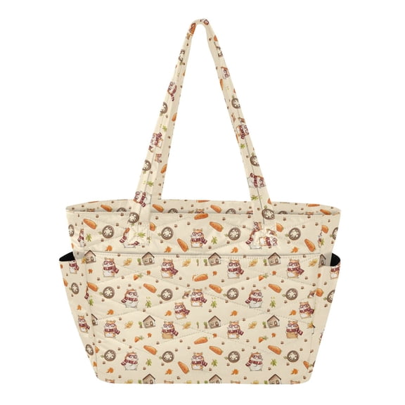 Women's Quilted Squirrel Tote Bag with Zipper Large Polyester Shoulder Bag with Laptop & Luggage Sleeve Cute Printed for Work School Travel