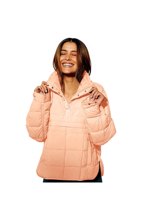 Women's Quilted Stand Collar Down Jacket, Oversized Long Sleeve Lightweight Winter Coat with Pockets, Thermal Insulated Puffer Jacket for Cold Weather Protection and Daily Warmth Yellow S