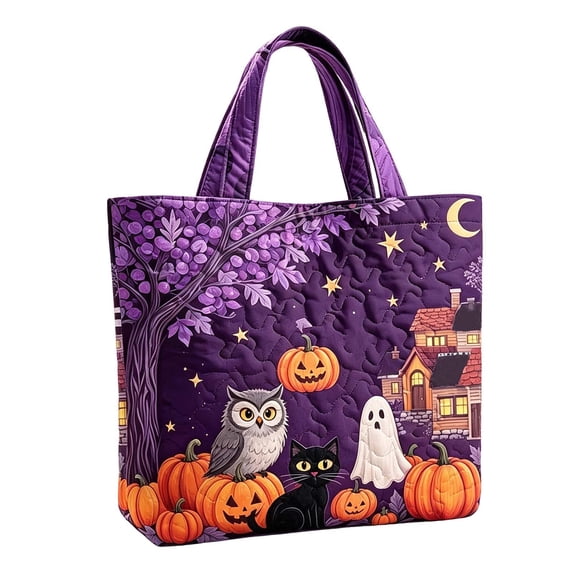 Women's Quilted Tote Bag Cute Dog Halloween Handbag with Lightweight Large Capacity Foldable for Travel and Work Trendy Halloween Handbags(01_Pink,C)