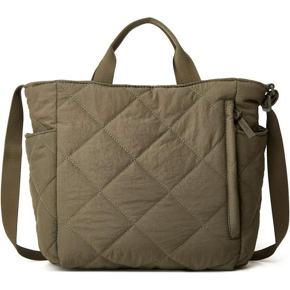 Women's Quilted Tote Fluffy Hobo Handbags Lightweight Padded Shoulder Nylon Padded Crossbody Purse Wallet