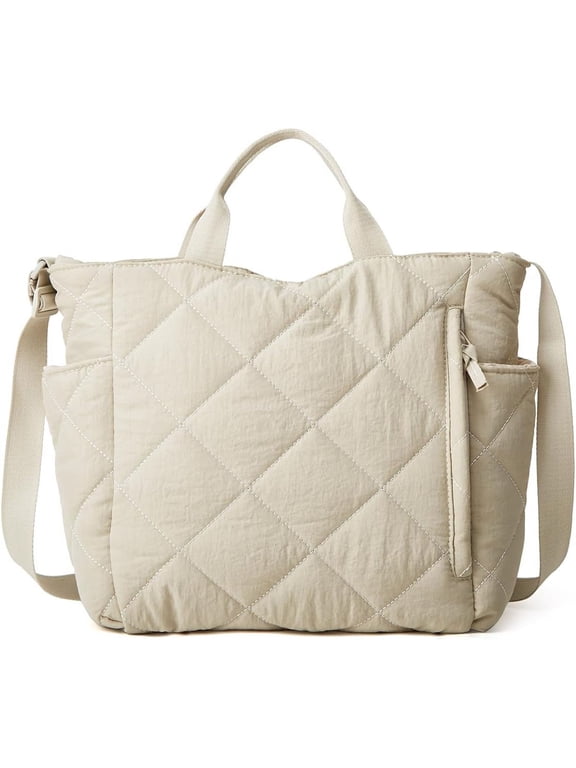 Women's Quilted Tote Fluffy Hobo Handbags Lightweight Padded Shoulder Nylon Padded Crossbody Purse Wallet