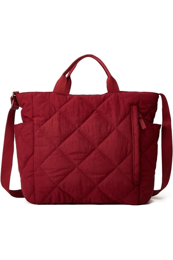 Women's Quilted Tote Fluffy Hobo Handbags Lightweight Padded Shoulder Nylon Padded Crossbody Purse Wallet