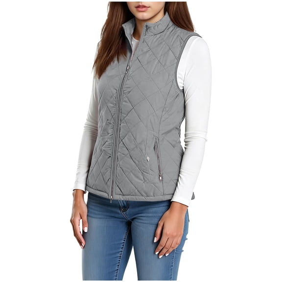 Women's Quilted Vest Full Zip Sleeveless Jacket Lightweight Stand CollarPockets Vest Coat Outwear for Fall Winter
