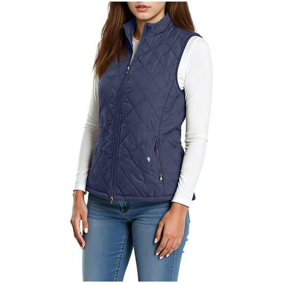 Women's Quilted Vest Full Zip Sleeveless Jacket Lightweight Stand CollarPockets Vest Coat Outwear for Fall Winter