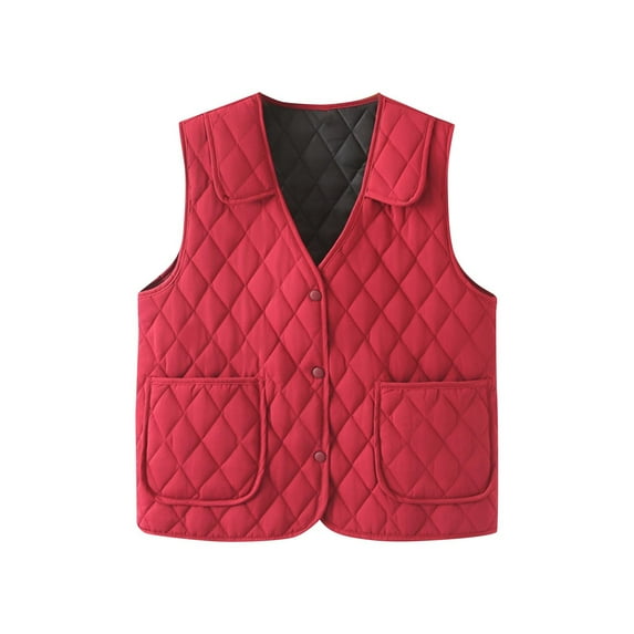 Women's Quilted Vest - Lightweight Button Up Sleeveless Jackets Padded Gilet Warm Winter Coats Outerwear with Pockets