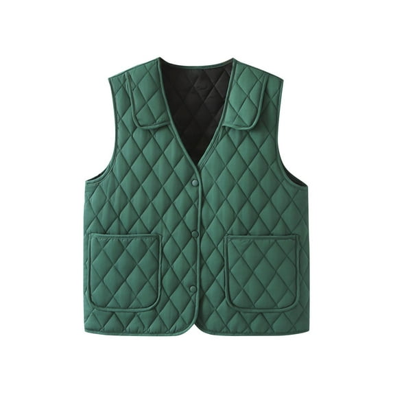 Women's Quilted Vest - Lightweight Button Up Sleeveless Jackets Padded Gilet Warm Winter Coats Outerwear with Pockets
