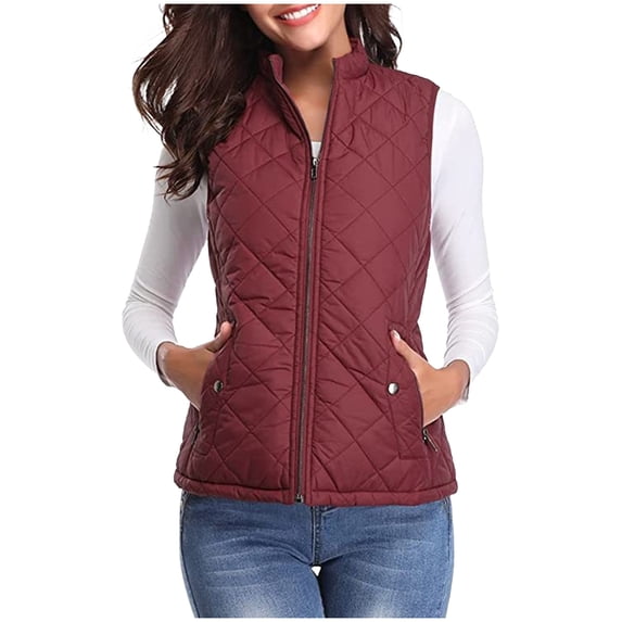 Women's Quilted Vest Stand Collar Lightweight Zip Padded Gilet Down Jacket with Pocket