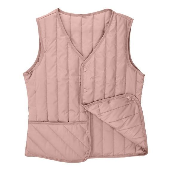 Women's Quilted Vests Cotton Padded Home Coat Sleeveless Button Warm Jackets Waistcoat with Pocket M
