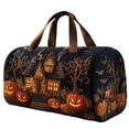thumbnail image 1 of Women's Quilted Weekender Duffel Bag – Foldable Lightweight Travel Tote for Overnight Gym | Haunted House Pumpkin Bat Spider Web Halloween Patchwork Duffle Handbag, 1 of 5