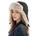 thumbnail image 1 of Women's Quilted Winter Trapper Hat, Thermal Ear Flap Hat, Cold Weather Aviator Style Cap, Outdoor Sports Ear Muff Hat, Warm Winter Cap with Ear Protection - Black, 1 of 4