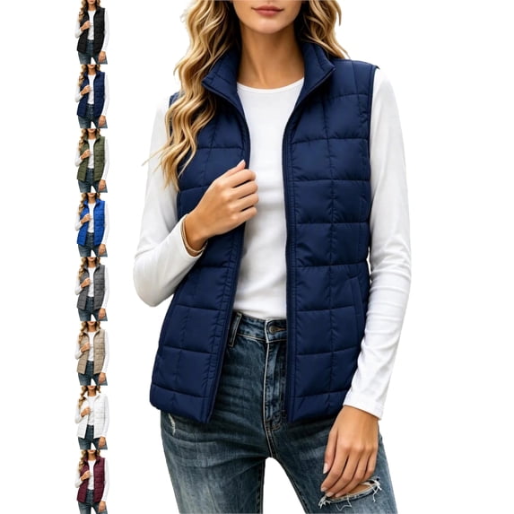 Women's Quilted Zip Front Vest Stand Collar Classic Regular Fit Everyday Vest