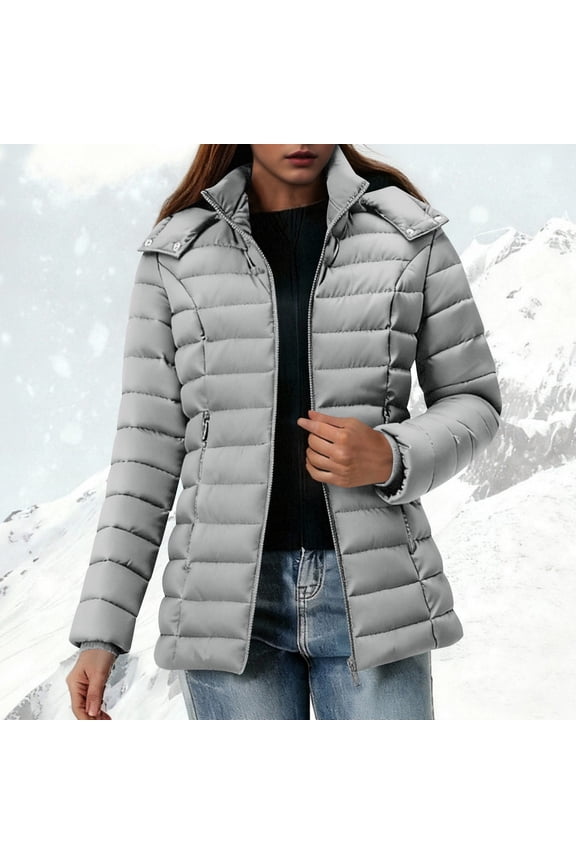 Women's Quilted down Coat Lightweight Waterproof Puffer Jacket Warm Thicken Hooded Outwear with Pocket New Open Front Jacket for Women Gray XXL