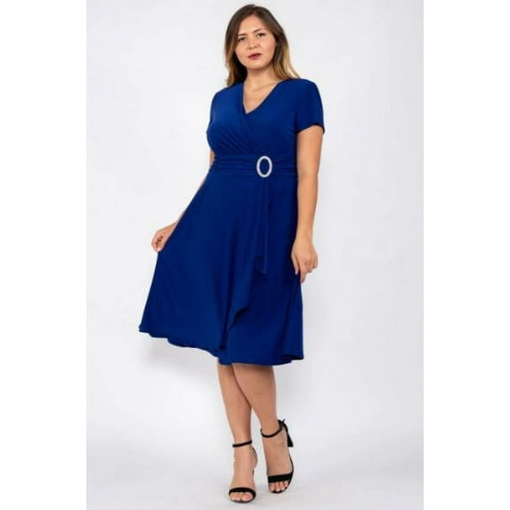 Women's R&M Richards Cascade Midi Dress Color: Royal Size: 10