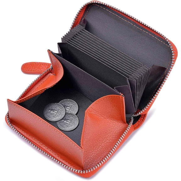 Women's RFID Blocking Credit Card Wallet, Minimalist Genuine Leather Zippered Small Coin Purse.(khaki)