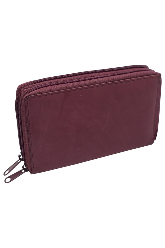 Women's RFID Blocking Double Zipper Smartphone Leather Wallet with Removable Checkbook Holder