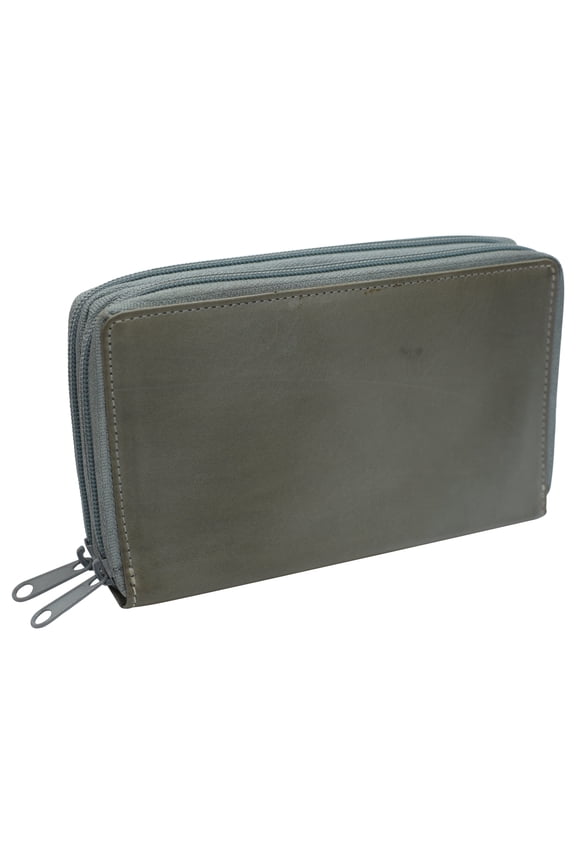 Women's RFID Blocking Double Zipper Smartphone Leather Wallet with Removable Checkbook Holder