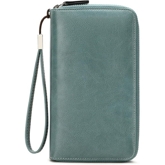 Women's RFID Blocking Leather Wallet - Large Capacity Double Zip Around Clutch with Wristlet,Secure Travel Purse and Phone Holder