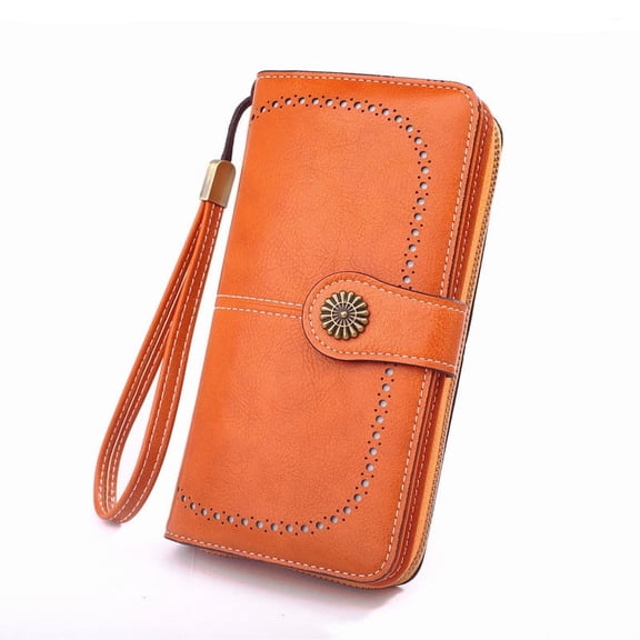 Women's RFID Blocking Leather Wallet - Multi Card Case with Wristlet Strap, Small Purse for Credit Cards, Cash & Phone - Adjustable Button Closure