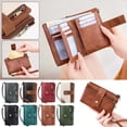 thumbnail image 1 of Women's RFID Blocking Leather Wallet, Vintage Multi-functional Tri-fold Short Style Coin Purse with Large Capacity, Detachable Wrist Strap, Beige and Brown, 1 of 6