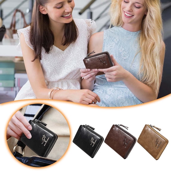 Women’s RFID Blocking Zipper Wallet, Kangaroo Wallets, PU Compact Short Bifold Purse Stylish Soft Simple Design RFID Protected Anti-Theft Credit Card Holder Zipper Wallet for Daily Travel 3Pcs