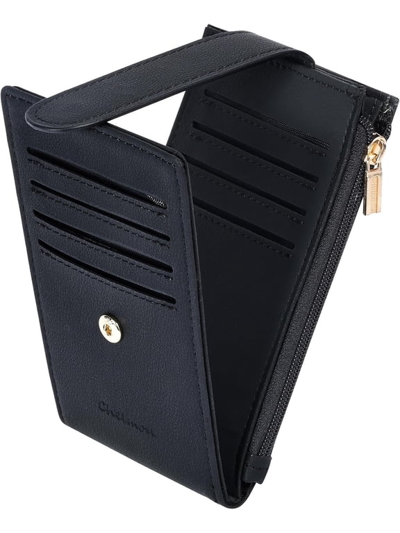 Women's RFID Slim Card Holder Wallet | Thin Bifold Multi Card Case with Zipper Pocket Purse for Women(Black Smooth)