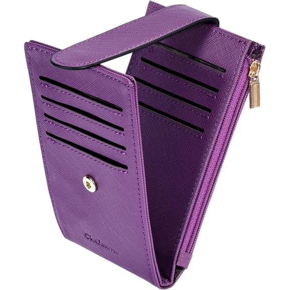 Women's  Slim Card Holder Wallet: Thin Bifold with Multi-Card Case & Zipper  Pocket Purse (Deep Purple)