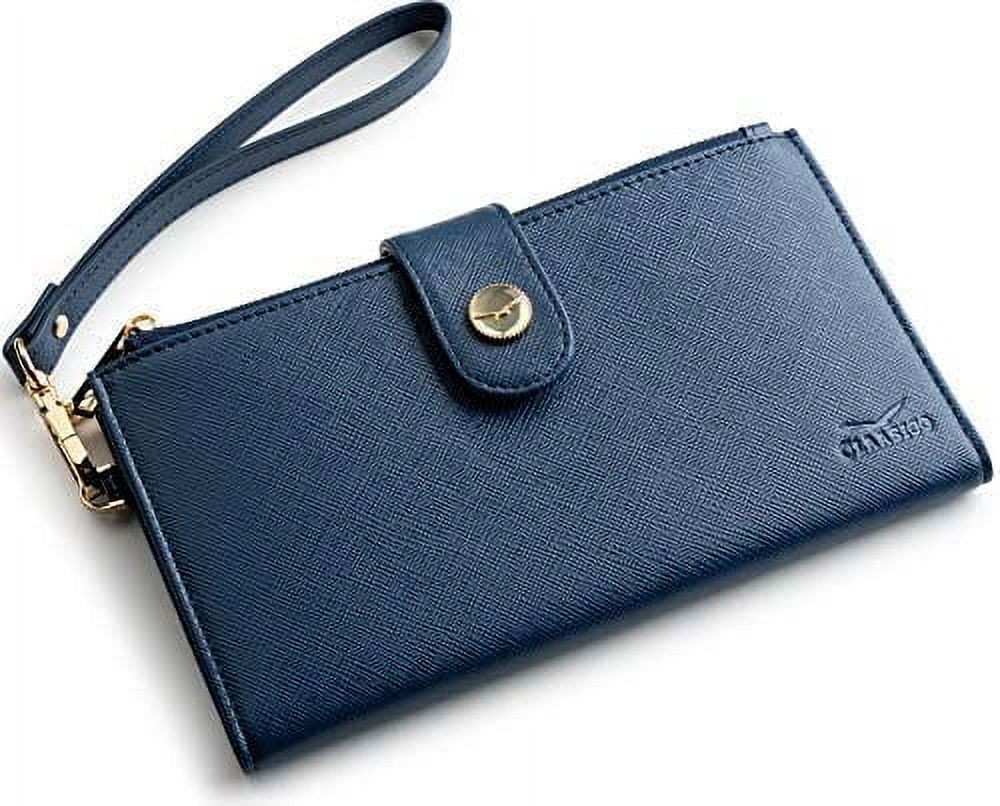 Women's Long Leather Bifold Clutch Wallet – Card Holder, Phone Pocket, Bow Accent, Casual