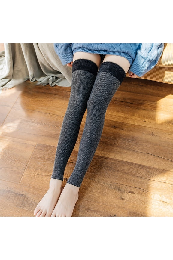 Women's Rabbit Wool Knee High Socks Patchwork Yoga Leg Protectors Knitted Long Warm Socks, Dark Gray
