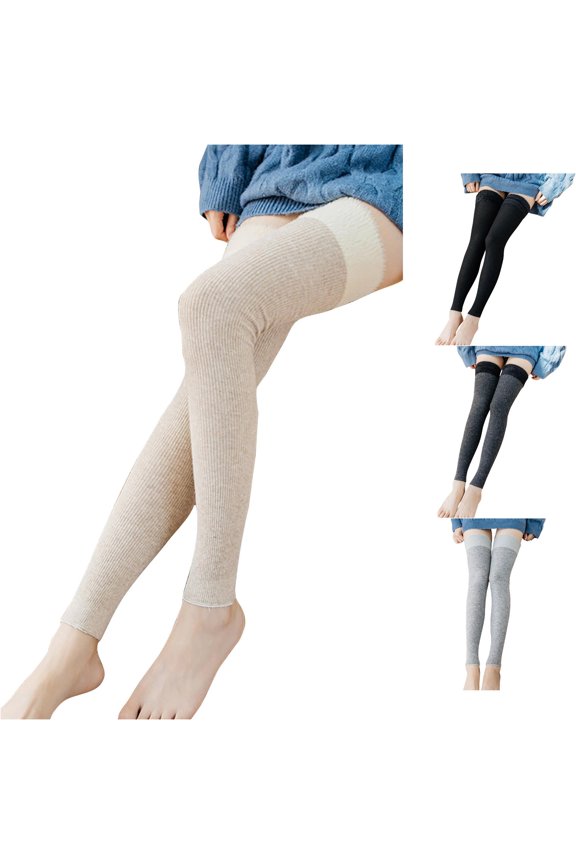 Women's Rabbit Wool Knee High Socks Patchwork Yoga Long Leg Protectors Knitted Warm