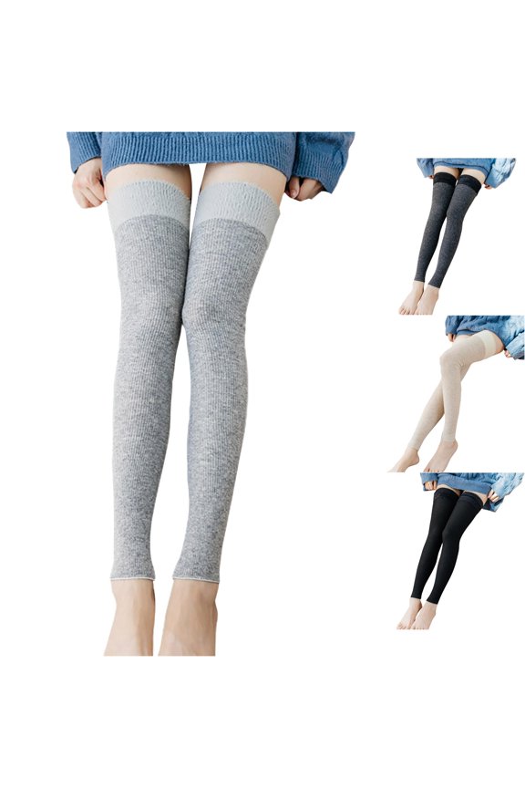 Women's Rabbit Wool Knee High Socks Patchwork Yoga Long Leg Protectors Knitted Warm