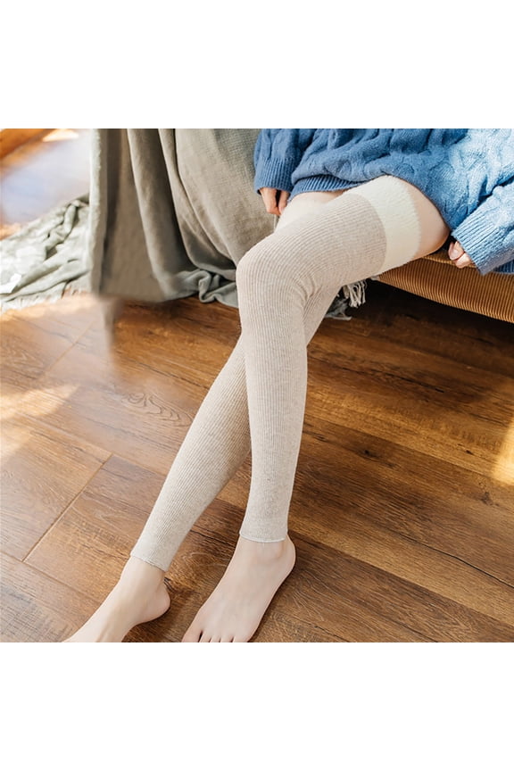 Women's Rabbit Wool Knee High Socks Patchwork Yoga Warm Leg Protectors Knitted Long Stockings