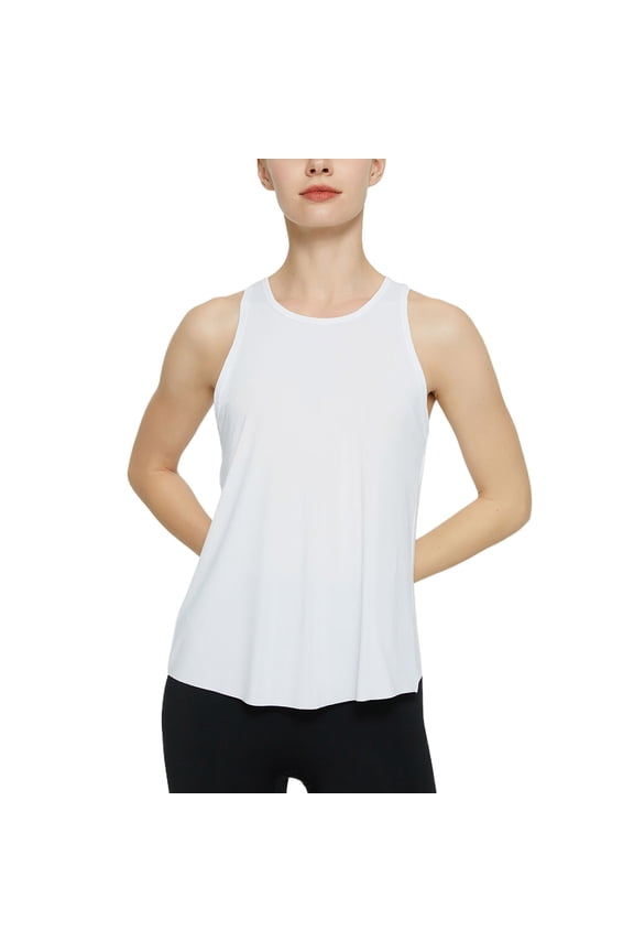 Women's Racerback Basic Athletic Tank Top Summer Breathable Crew Neck Sleeveless Tee Tank Casual Running Yoga Activewear White