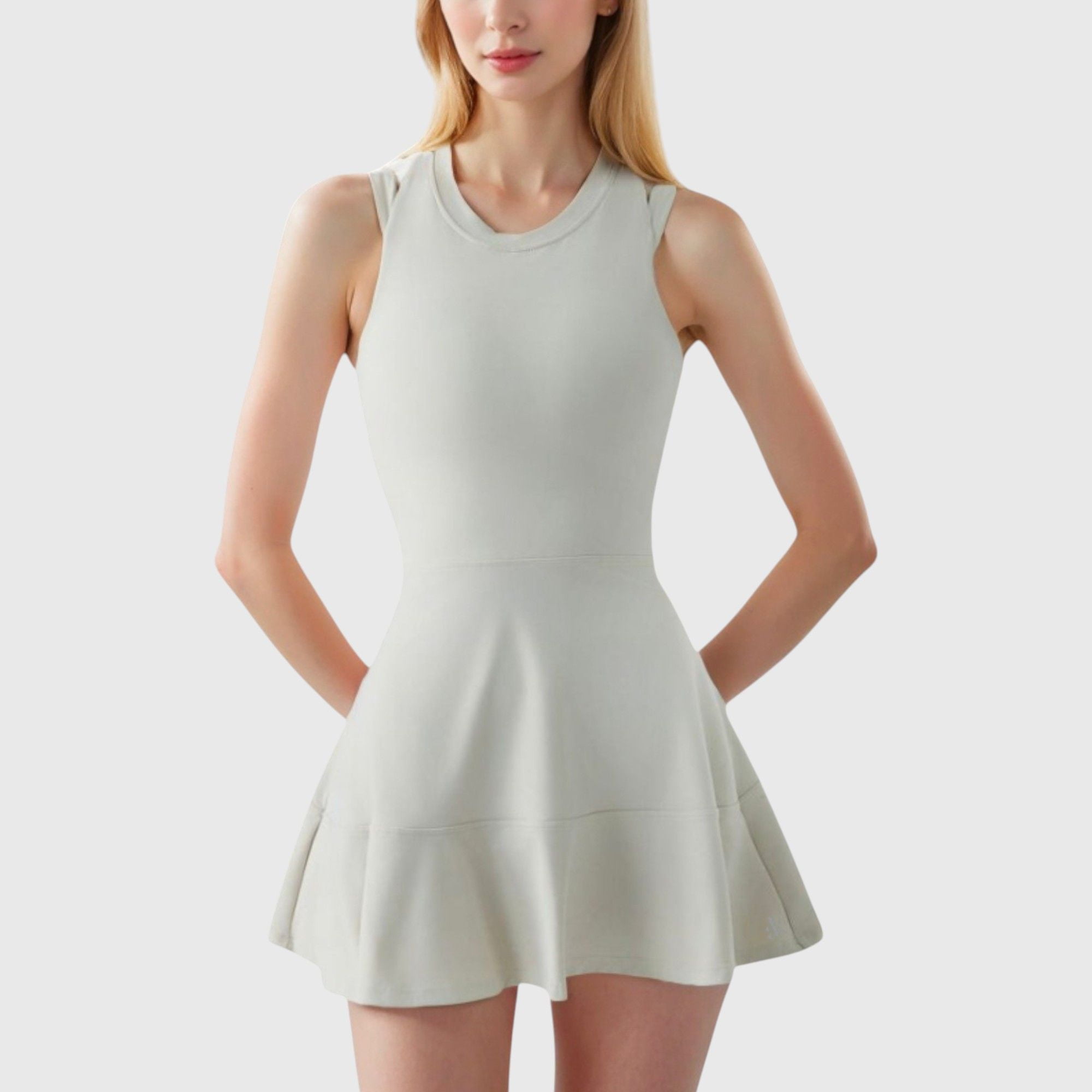 Women's Racerback Flowy Athletic Dress with Built-In Shorts - Large, Off White