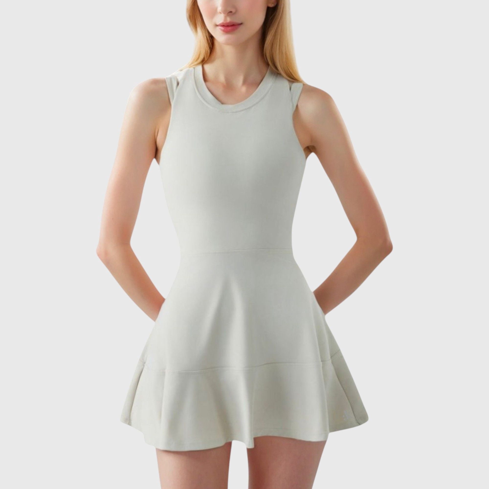Women's Racerback Flowy Athletic Dress with Built-In Shorts - Medium, Off White