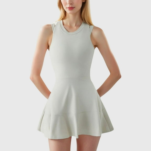 Women's Racerback Flowy Athletic Dress with Built-In Shorts - Small, Off White