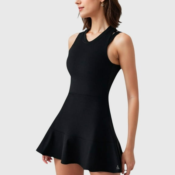 Women's Racerback Flowy Athletic Dress with Built-In Shorts - X Large, Black