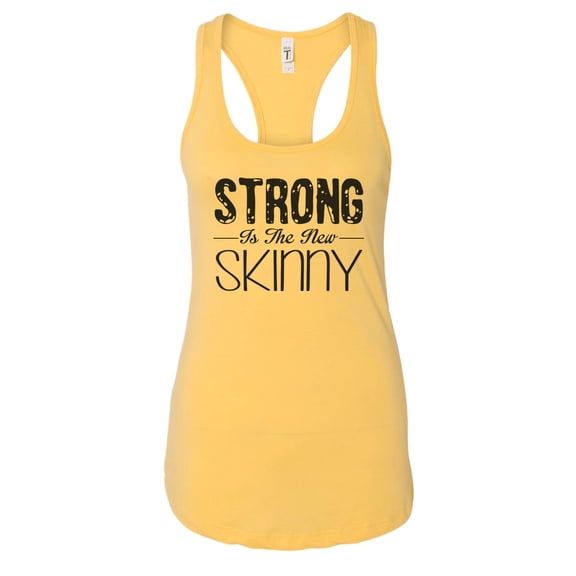 Women’s Racerback Graphic Gym Tank Top “Strong is the new Skinny” RB Clothing Co Banana Crème, Large