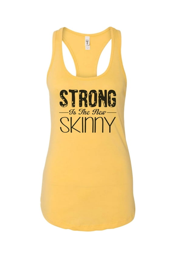 Women’s Racerback Graphic Gym Tank Top “Strong is the new Skinny” RB Clothing Co Banana Crème, X-Large