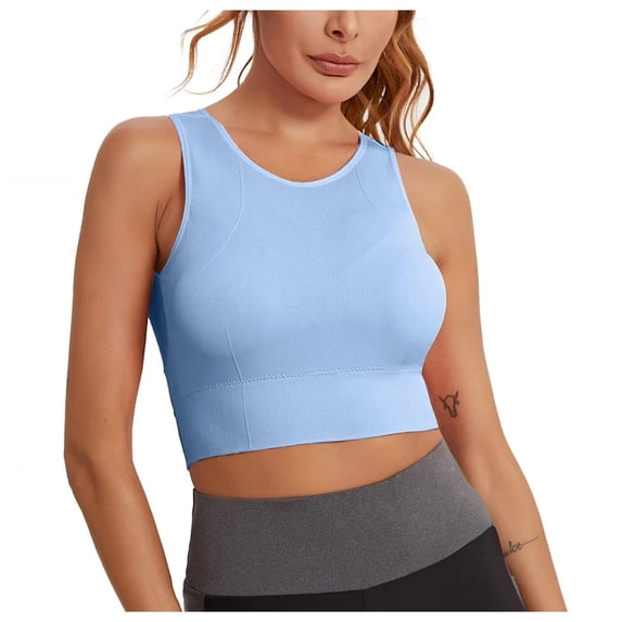 Women's Racerback Longline Tank Top High Neck Padded Built in Bra Sleeveless Yoga Workout Crop Top with Support