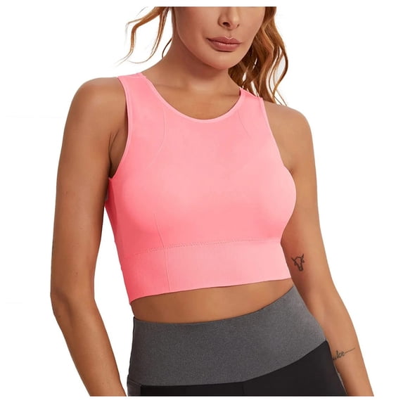 Women's Racerback Longline Tank Top High Neck Padded Built in Bra Sleeveless Yoga Workout Crop Top with Support