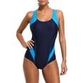 thumbnail image 1 of Women's Racerback One Piece Athletic Swimwear Color Blocked Training Bath Suit, 1 of 7
