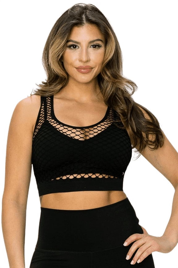 Women’s Racerback Seamless Fishnet Cropped Top, Black