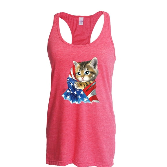 Women's Racerback Tank Top - American Flag 4th of July Kitty