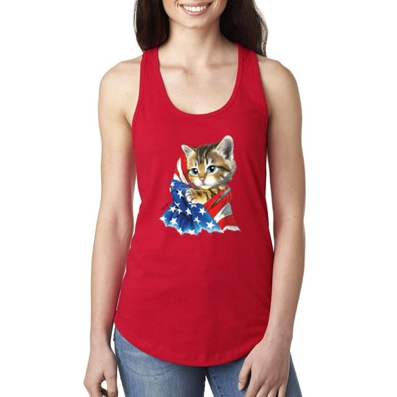 Women's Racerback Tank Top - American Flag 4th of July Kitty