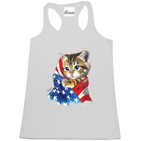 Women's Racerback Tank Top - American Flag Cat