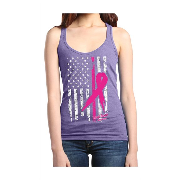 Women's Racerback Tank Top - Cancer Ribbon American Flag