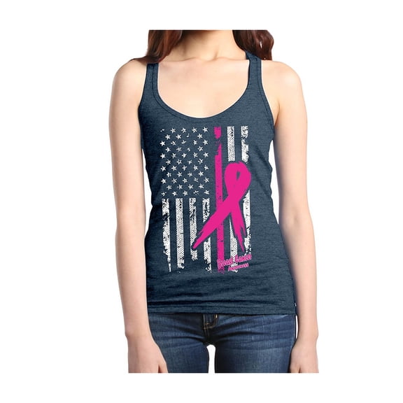 Women's Racerback Tank Top - Cancer Ribbon American Flag